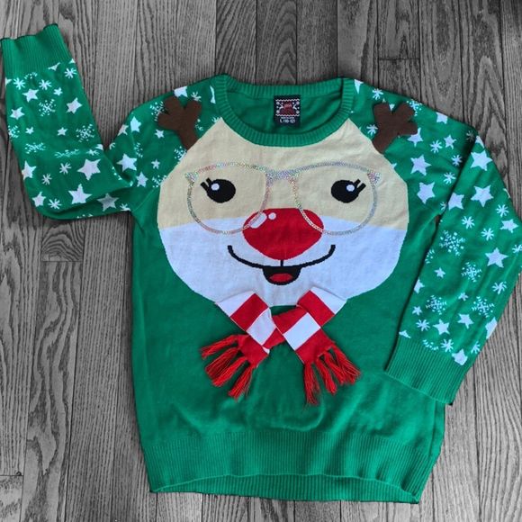 Rudolph The Red Nose Reindeer 3D Holiday Sweater Puffy Glitter - Picture 7 of 7